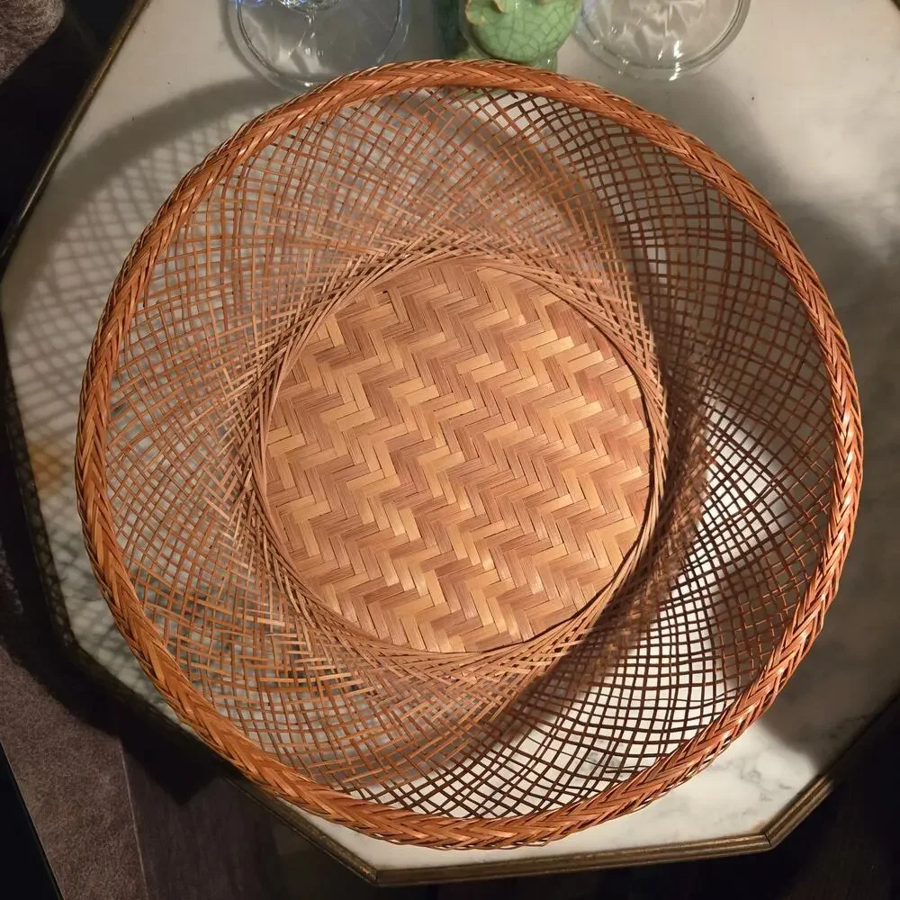 Vintage Asian Bamboo Morikago Basket Boho Organic Modern Catchall Wall Decor